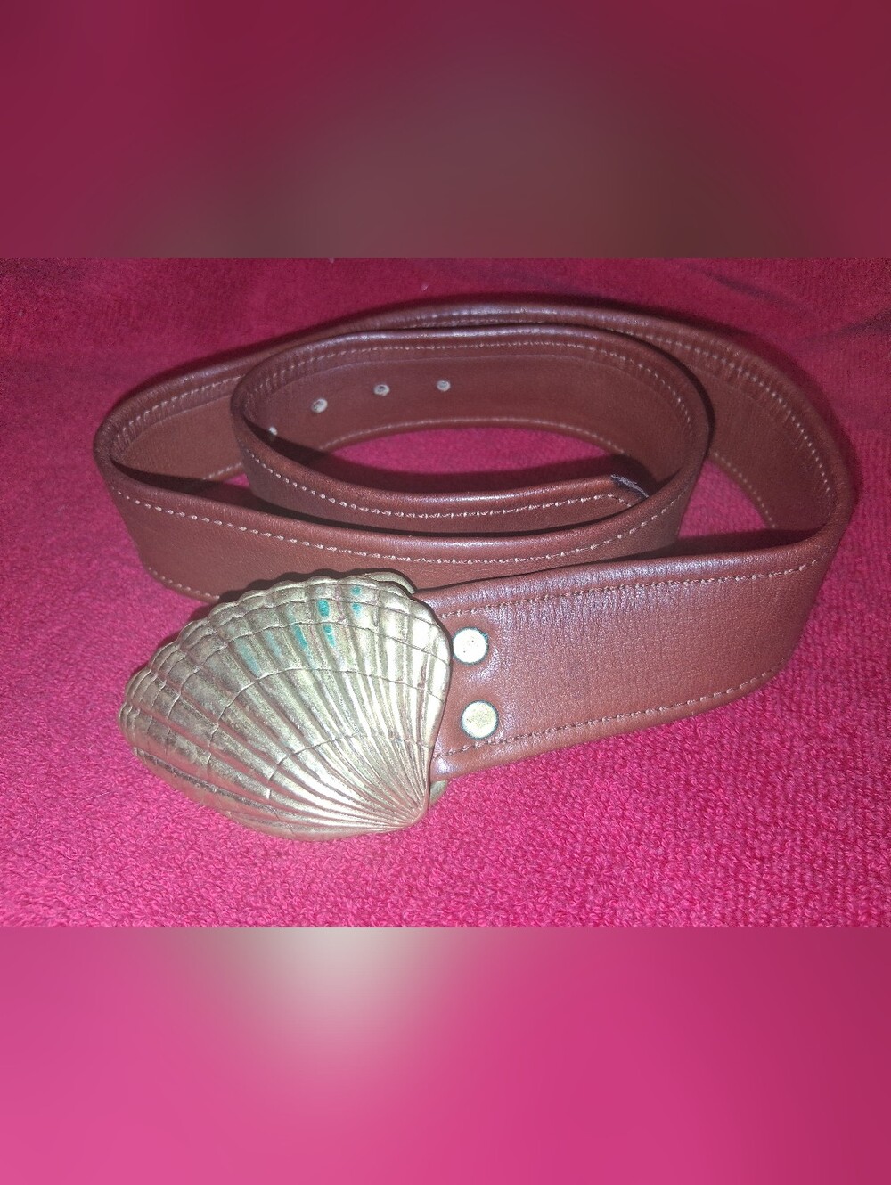 Signed James Breakell Seashell Cardita Solid Brass Vintage Hippie Belt Buckle